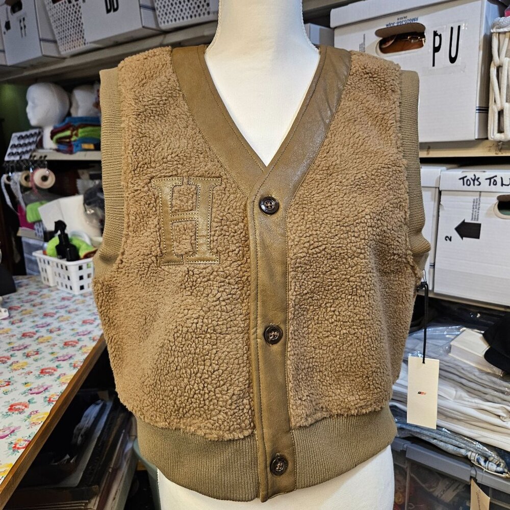 Honor The Gift Olive Brown Sherpa Vest XL With Button Front Embroidered H Logo